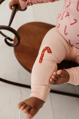 Girls Patch Ribbed Leggings in Candy Cane