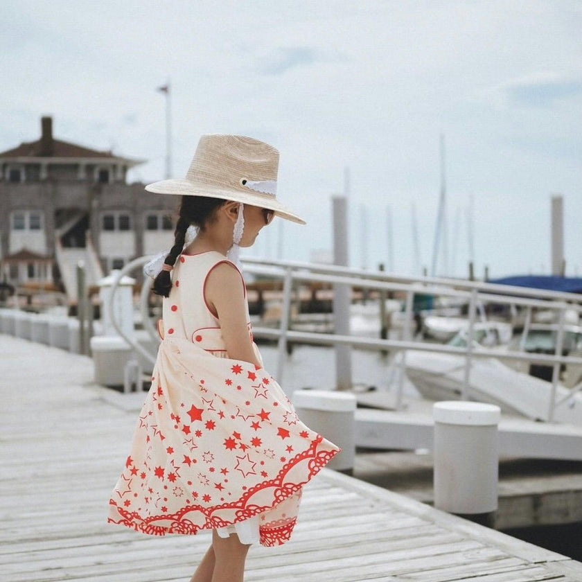 Mommy & Me Sun Hat Set - Hollyhock & Petunia - Long Olive Green Grosgrain Ribbon