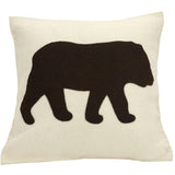 Hand Felted Wool Pillow - Brown Bear Silhouette Cream - 20"