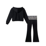 Tween Ponte Hoodie & Flare Pants Set | Black Leopard