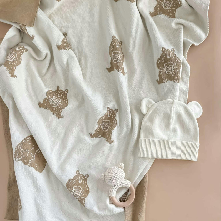 Honey Bear Hat Teether Gift Set