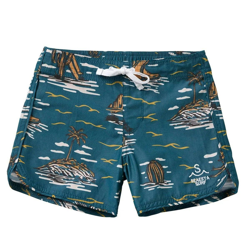 Seaesta Surf Boys Boardshorts – Scallop Retro Flare in Surfing Cowboy Bonanza Blue