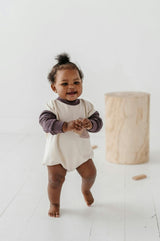 Girls Colorblock Romper in Lavender Cloud Checkered
