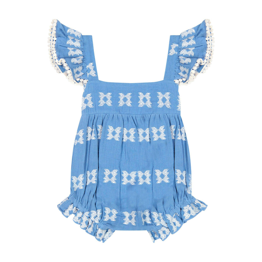 Chloe baby romper sky white embroidery, Sky Blue