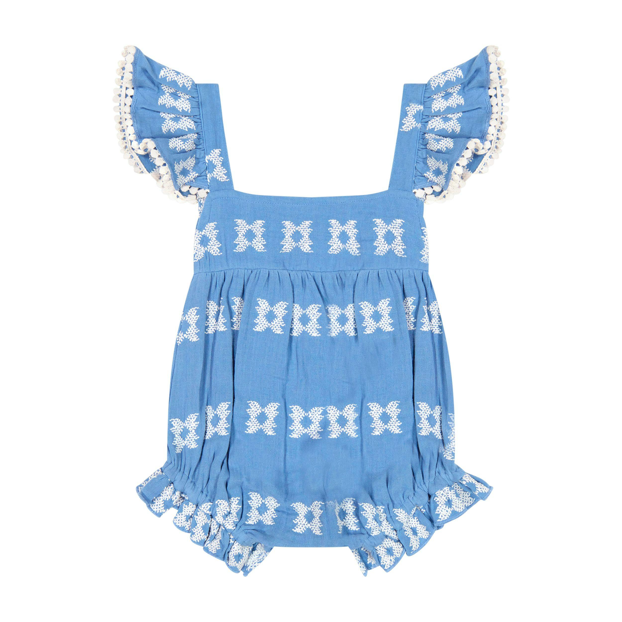 Chloe baby romper sky white embroidery, Sky Blue