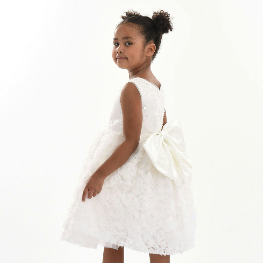 White Kreisler Sequin Bow Rose Dress