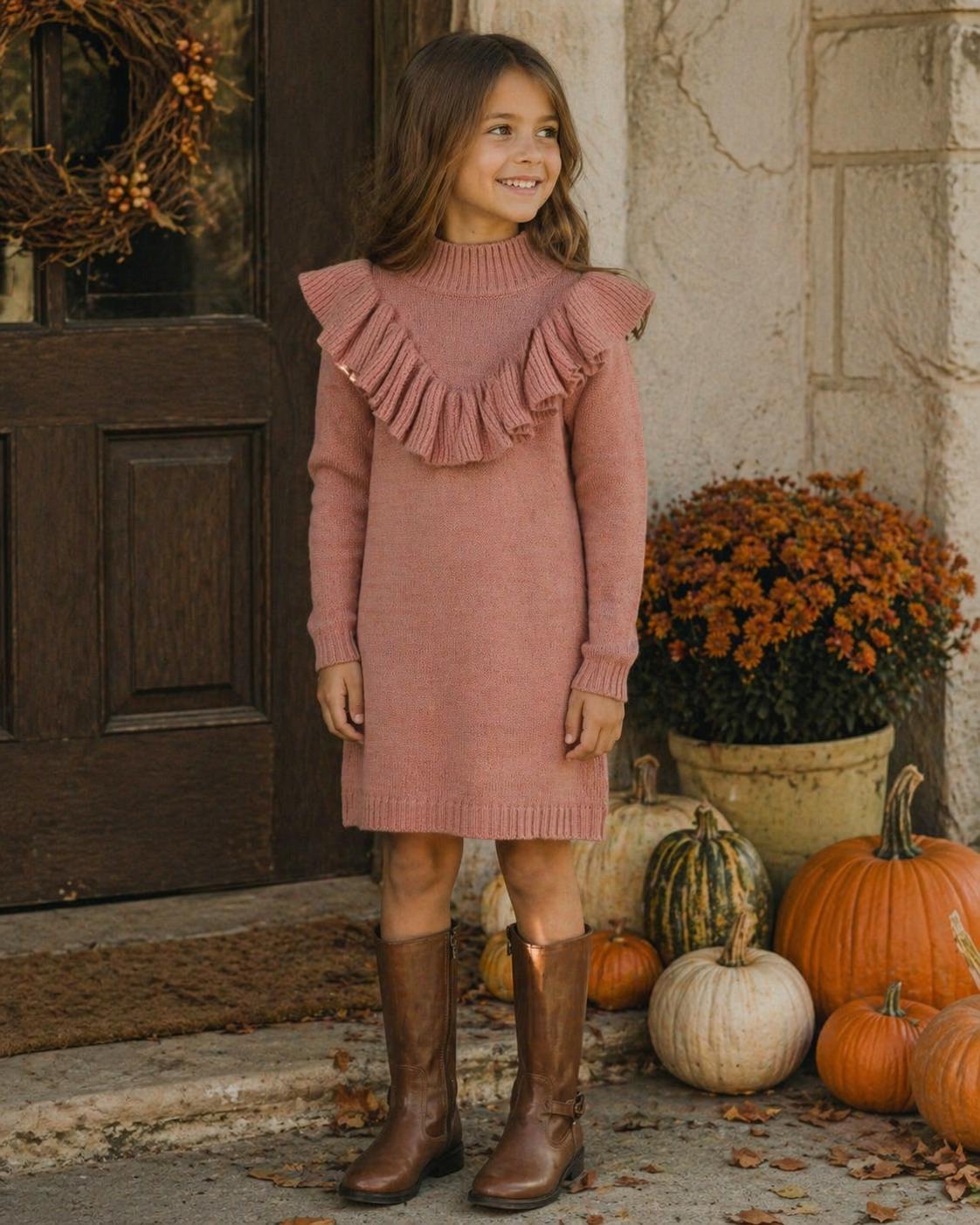 Ruffle Vneck Knit Dress