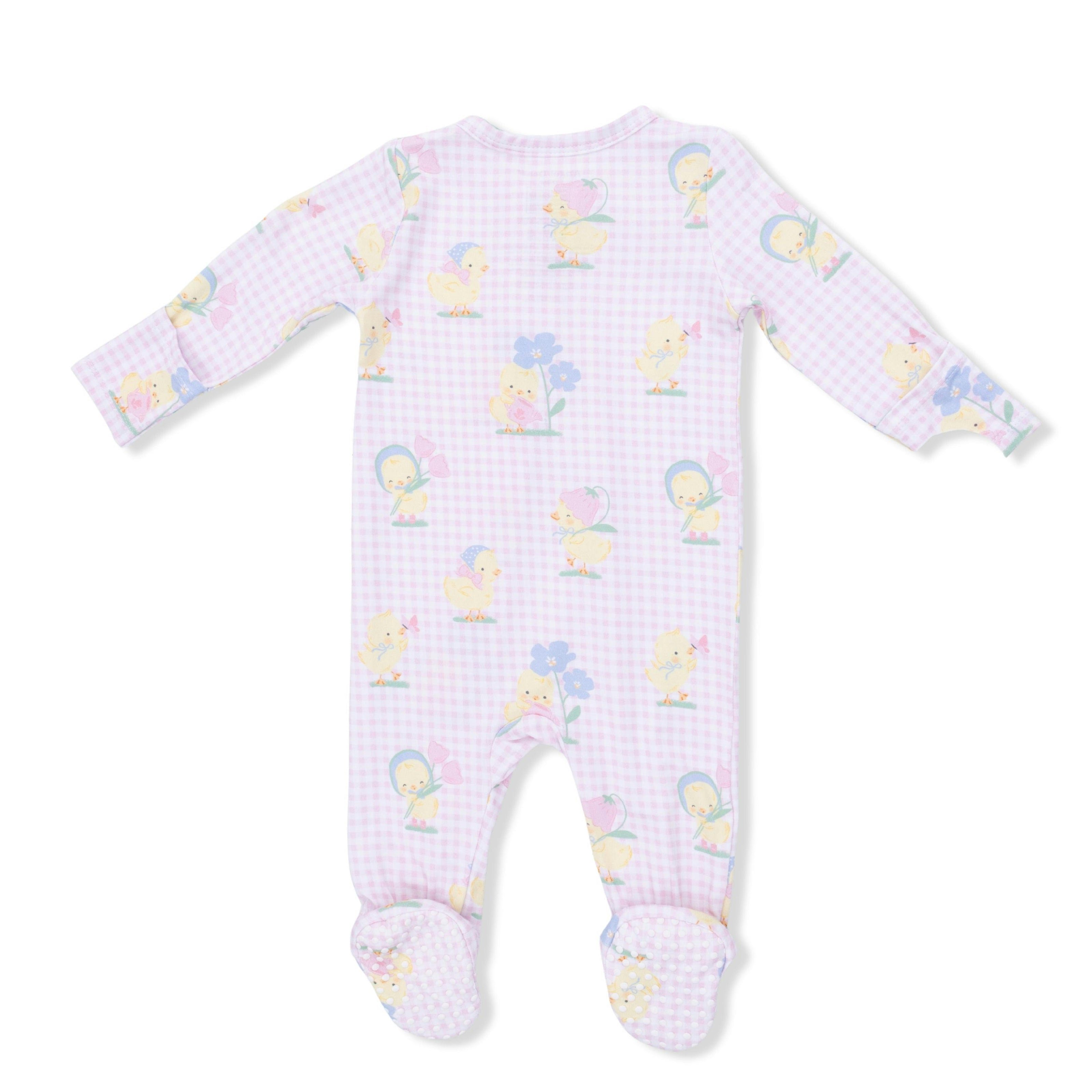 Vintage Spring Ducklings Pink - 2 Way Zipper Footie
