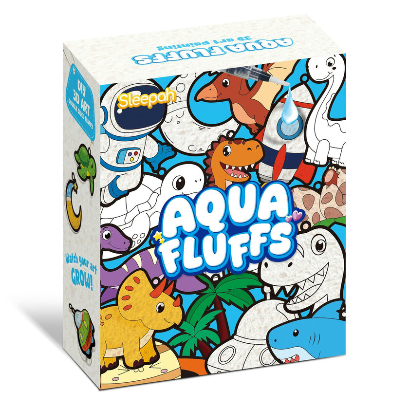 Aqua Fluffs Mess-Free 3D Art Kit for Kids Double-Sided Water-Activated Craft with Dinosaur & Space Designs, No Glue or Paint, Creative Activity Ages 3–8
