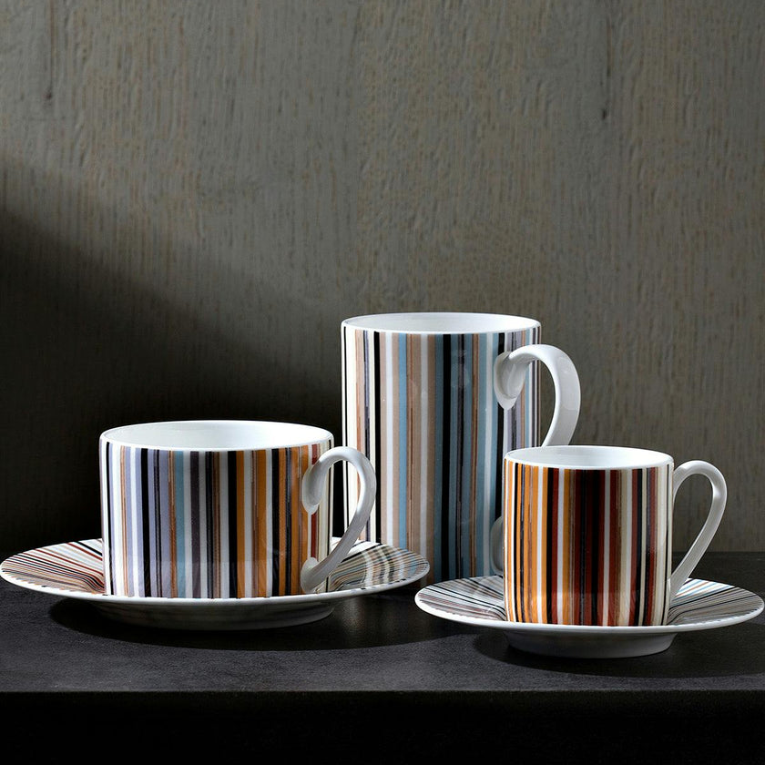Coffee Cup & Saucer STRIPES Set of 2 in Luxury Box Jenkins 148 diam. 2.3", H 2.5", Cap. 4 oz, Saucer diam. 4.75"