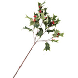 Green Variegated Large Holly Berry Branch Faux Christmas Botanical Winter Foliage - 31"