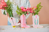Packed Party Boot Scoot Blooms Cowboy Boot Pop-Up Vase Slip Covers Set of 3 - Multi-Size Pink Boot-Shaped Die-Cut Paper Vase Sleeves for Western Tables