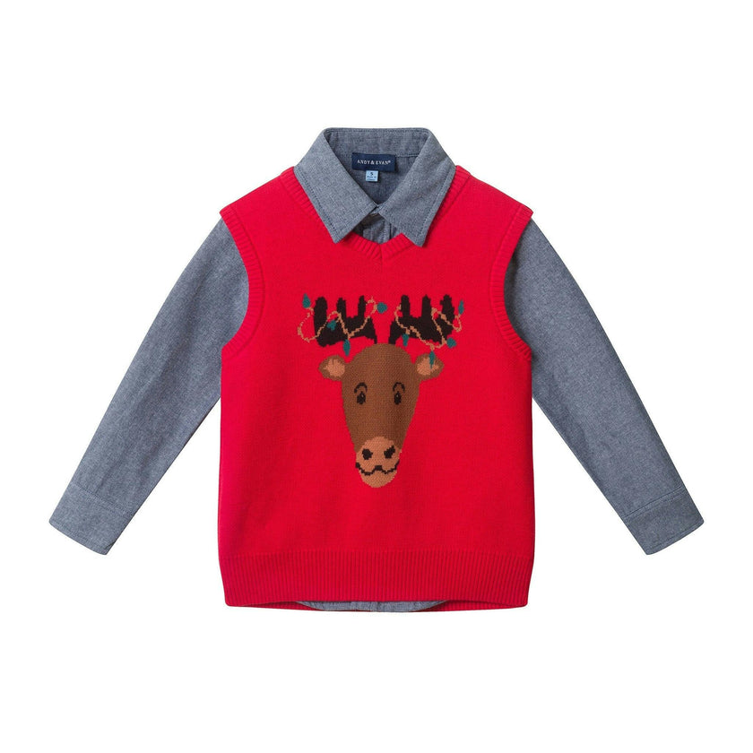 Kids Sweater Vest & Pant Set | Holiday Reindeer