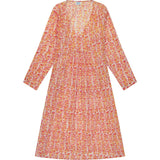 Women's Floral Block Print V-Neck Fit-N-Flare Long Sleeve Caftan  Dress