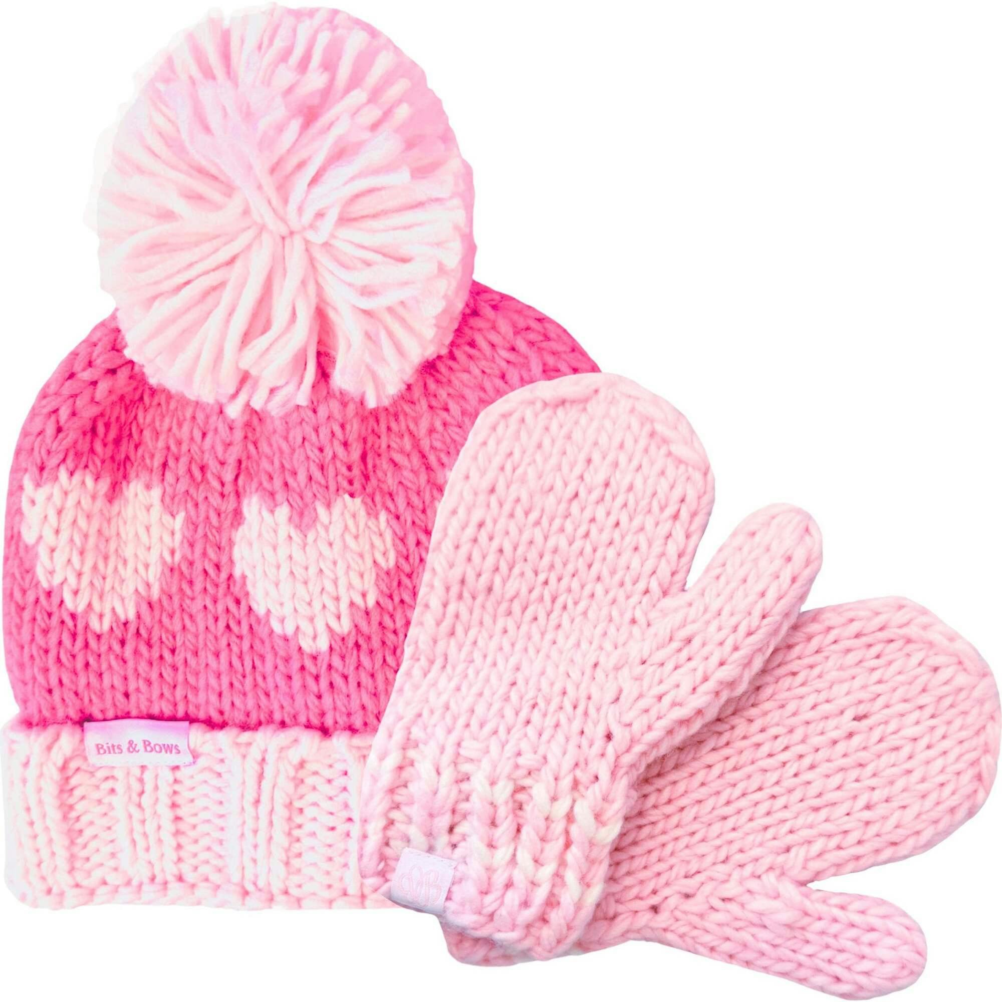 Hearts Bobble Hat/Mittens Bundle