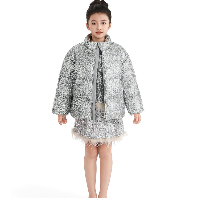 Gray Glitter Puffer Jacket