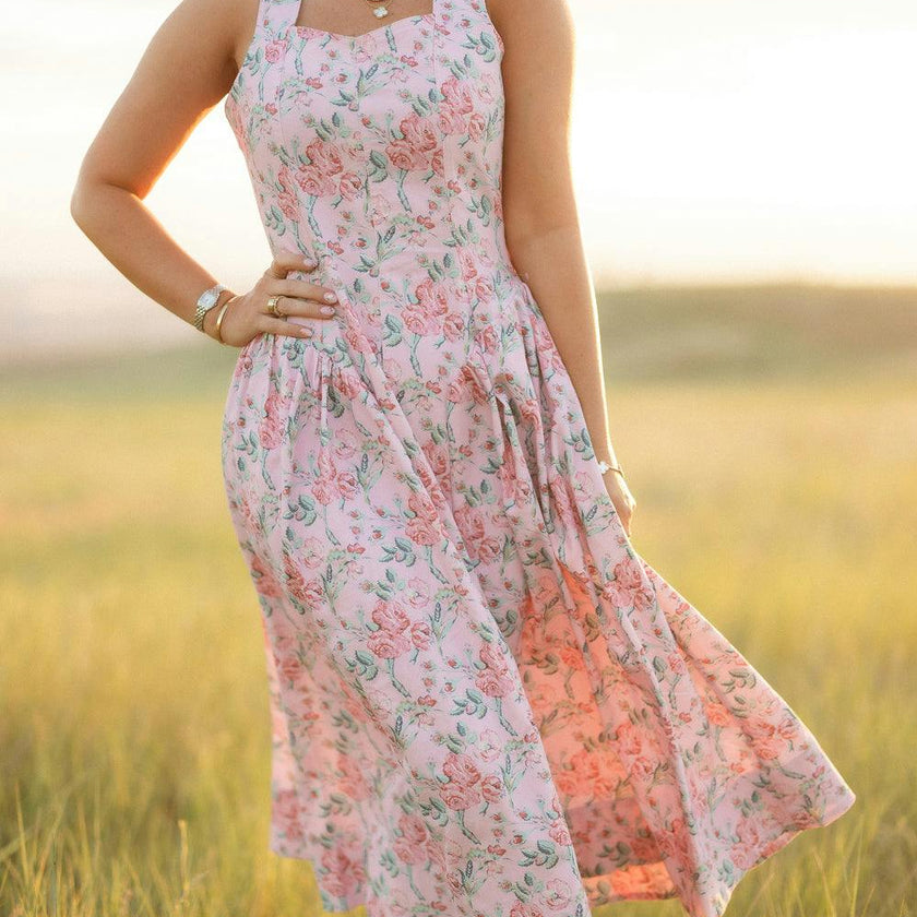 Edith Dress in Pink Sketched Flower