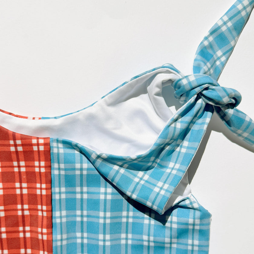 Twist Suit | Tie-top One Piece | Cherry Check and Dockside Check