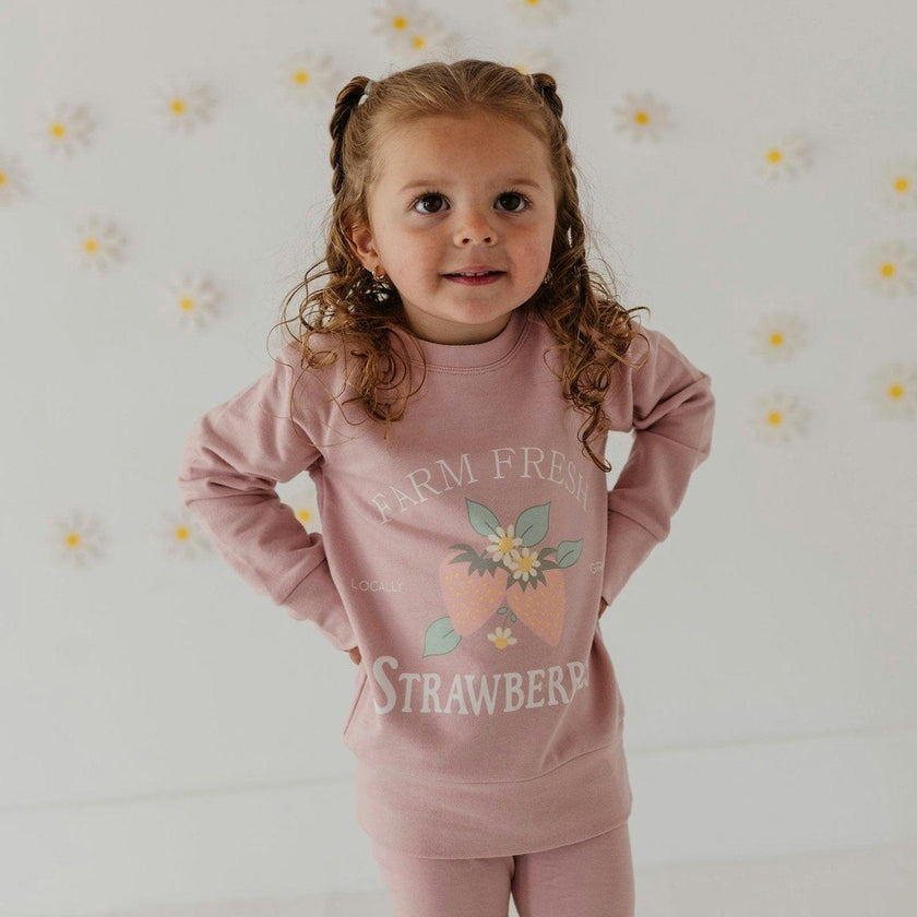 Girls Raglan Sweatshirt in Farm Fresh Strawberries