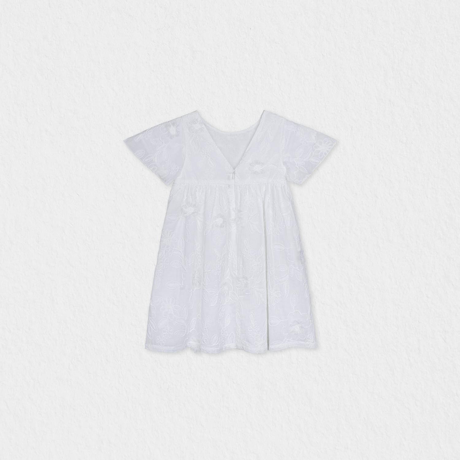 Flora Baby Dress , White Flower Embroidery