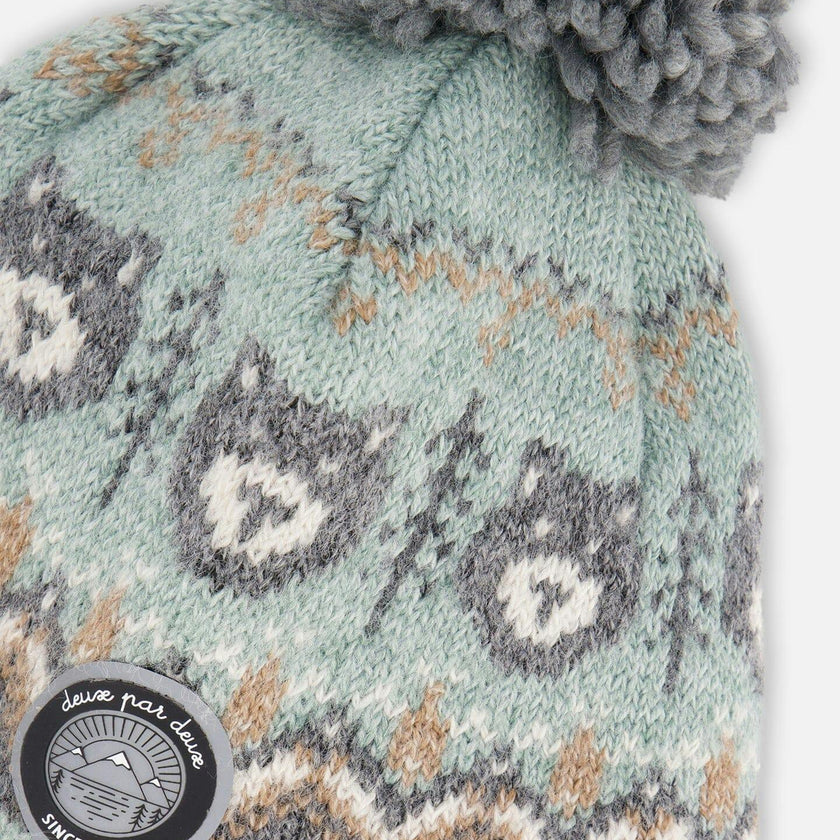 Lined Peruvian Knit Pompom Hat Gray And Sage