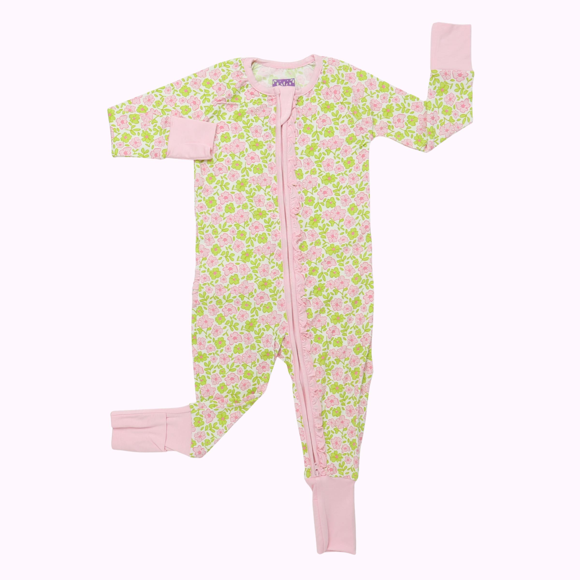 Pink and Green Floral Ruffle Romper (FINAL SALE)