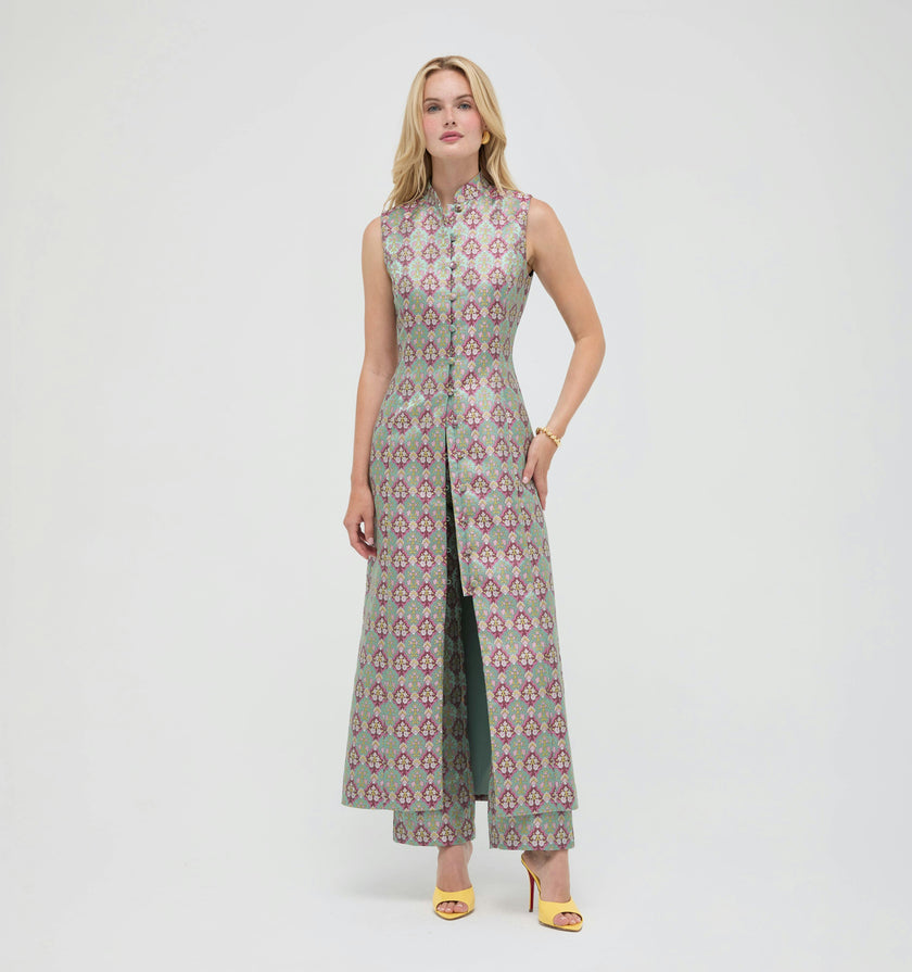 The Annina Pant - Brocade Diamond Block Berry/Green