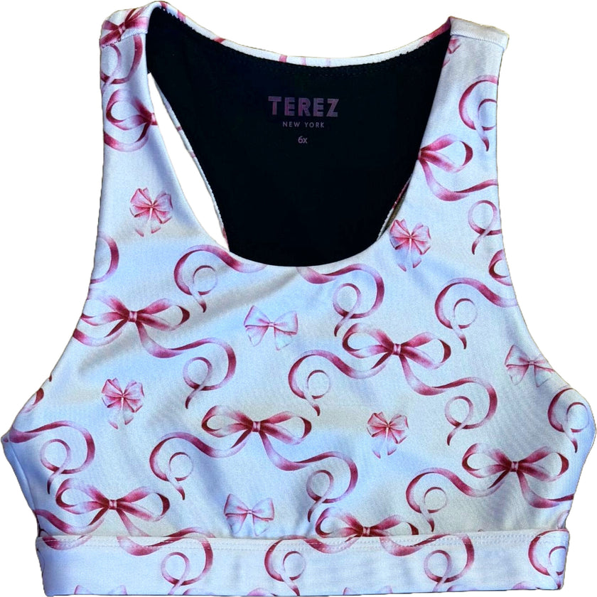 Girls Hi-Shine Scoop Neck Racer Back Sports Bra, Pink