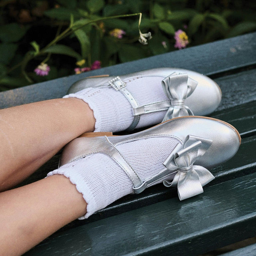 Nicky Hilton x La Coqueta Silver Tessa Leather Girl T-Bar Shoes