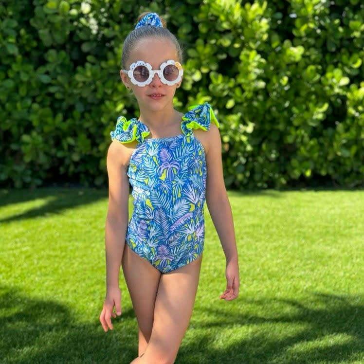 Girls' Ruffle Swimsuit UPF 50+ – Palm Neon – Lexi