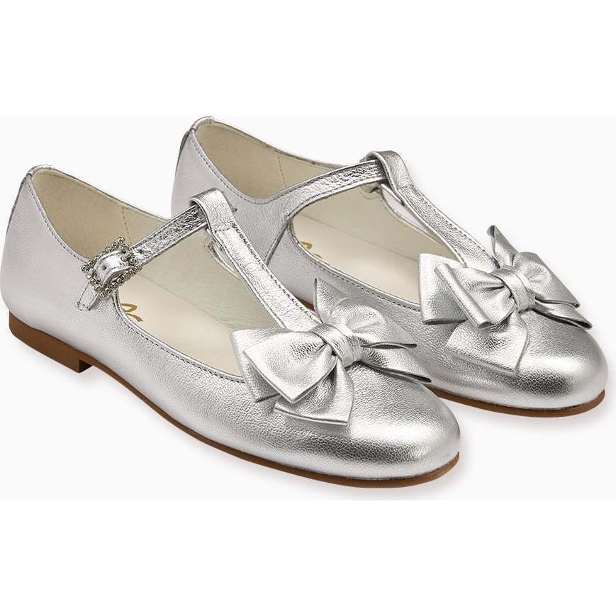 Nicky Hilton x La Coqueta Silver Tessa Leather Girl T-Bar Shoes