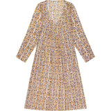 Women's Floral Block Print V-Neck Fit-N-Flare Long Sleeve Caftan  Dress