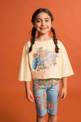 VINTAGE FLOWERS SHORT LEGGINGS LIGHT BLUE