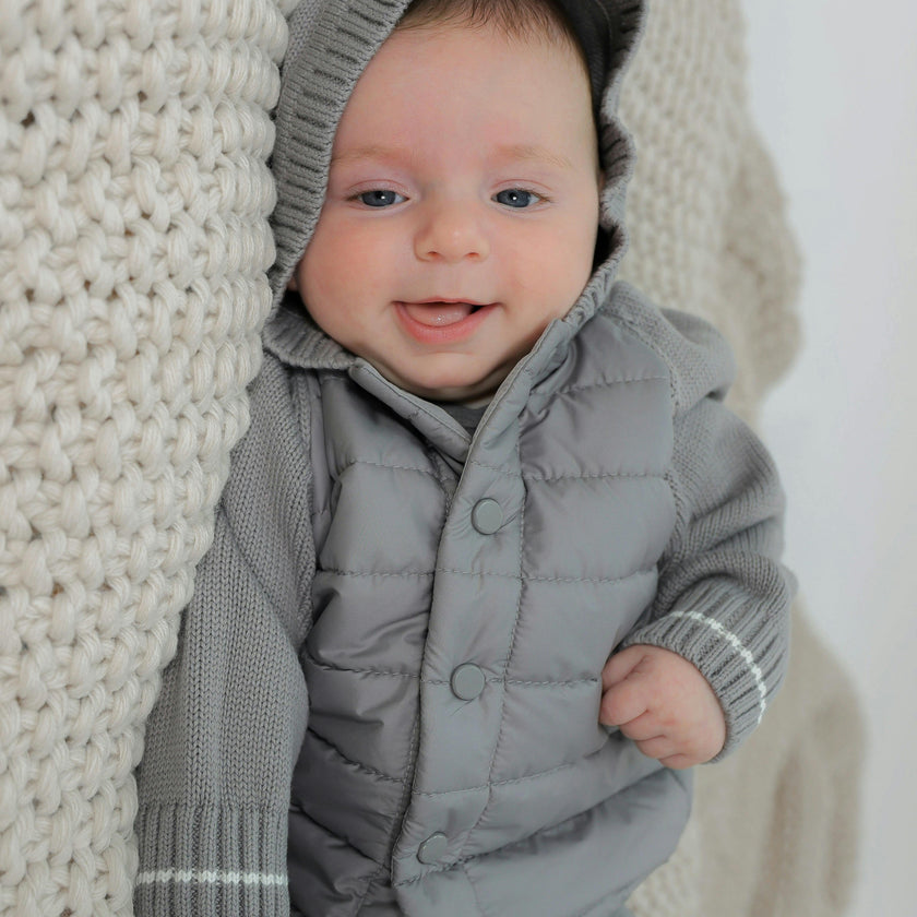 Quilted Hood Coat Grey