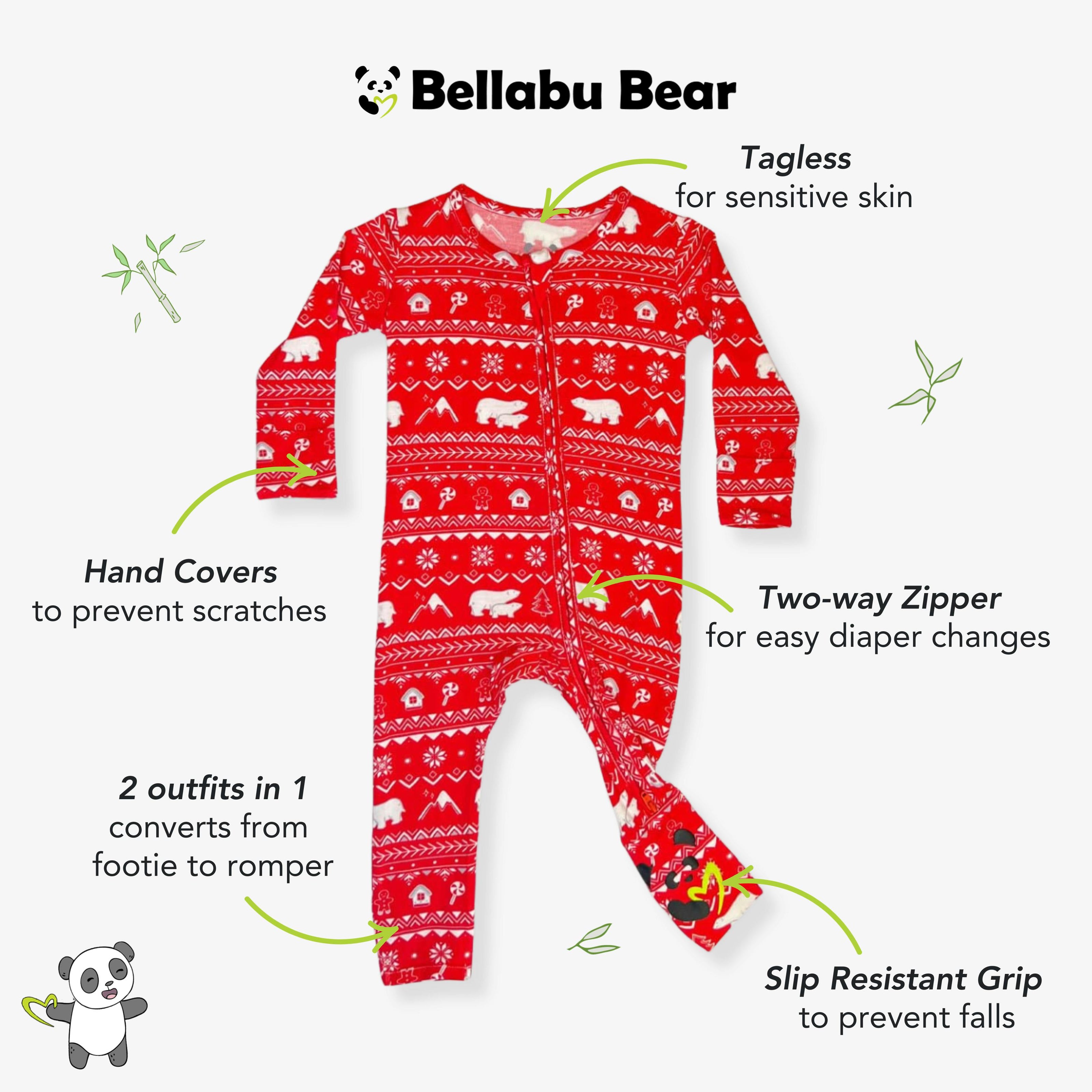 Polar Isle Red Bamboo Convertible Footie