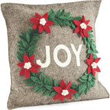 Hand Felted Wool Christmas Pillow - JOY Wreath Natural Gray - 20" Arcadia Home