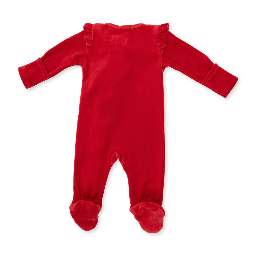 Holiday Red - Velour - 2 Way Ruffle Sleeve Zipper Footie