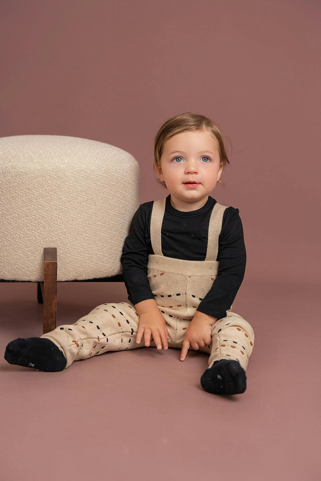 Knitted Strap-Detail Ribbed-Waist Overall