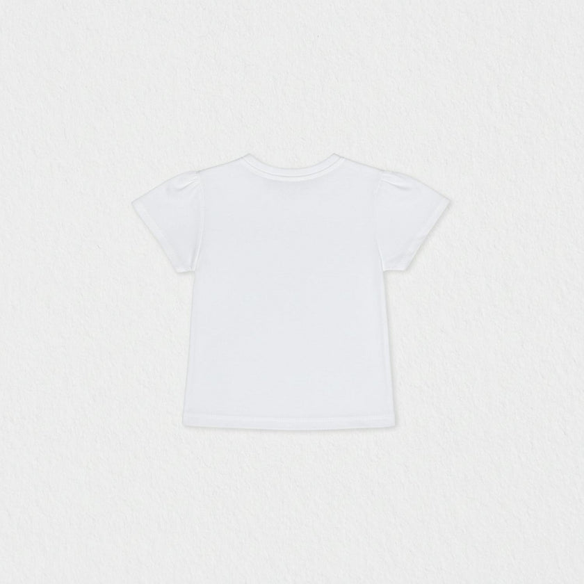 Elara Girl T-shirt Short Sleeve, White Aqua Bow