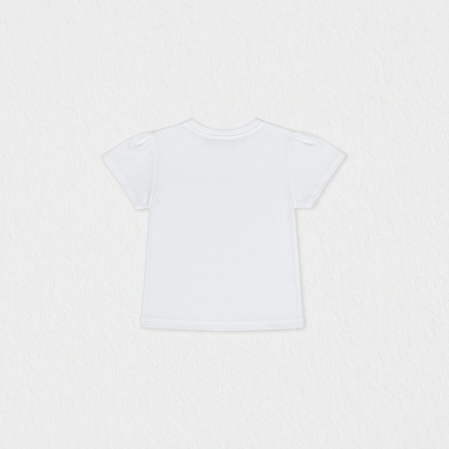 Elara Girl T-shirt Short Sleeve, White Aqua Bow