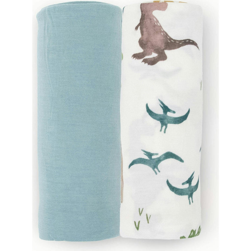Stretch Knit Swaddle Blanket 2 Pack - Dino Pals