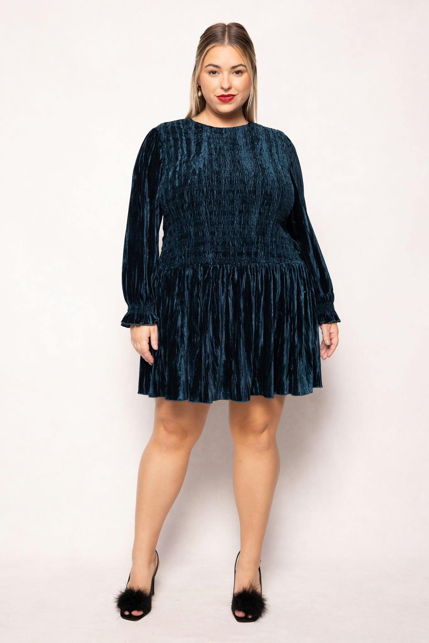 Lena Dress in Dark Teal Velvet