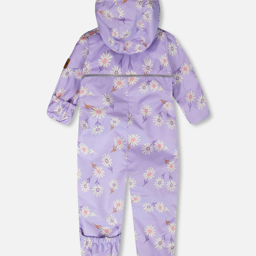 Baby Mid-Season One-Piece Outerwear With Hat Purple Daisy Print