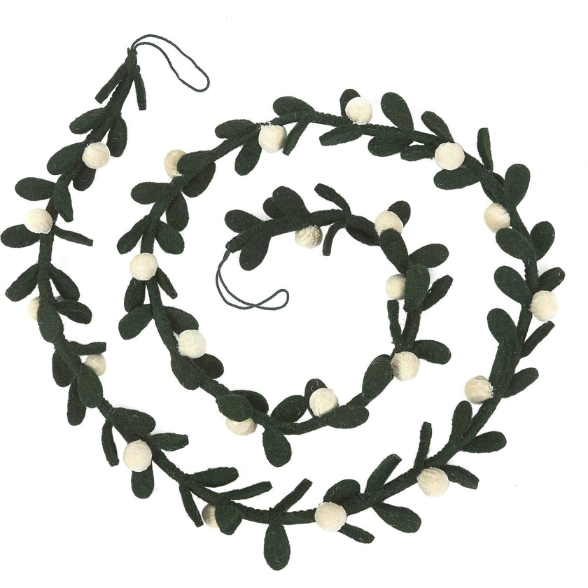 Handmade Christmas Garland and Bunting - Cream Velvet Balls and Felt Mistletoe - 6' Arcadia Home