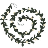 Handmade Christmas Garland and Bunting - Cream Velvet Balls and Felt Mistletoe - 6' Arcadia Home
