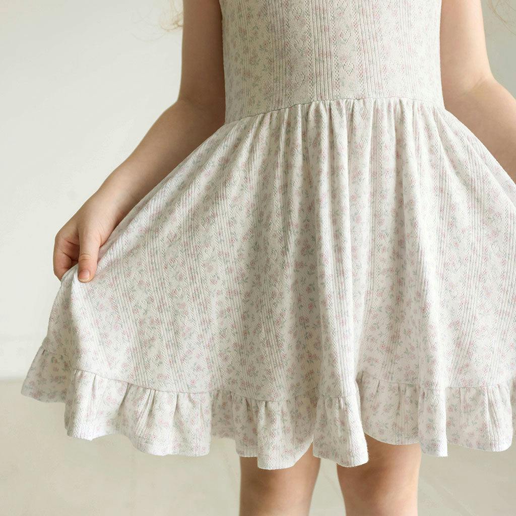 Andina Cream Pointelle Ruffled Twirl Dress