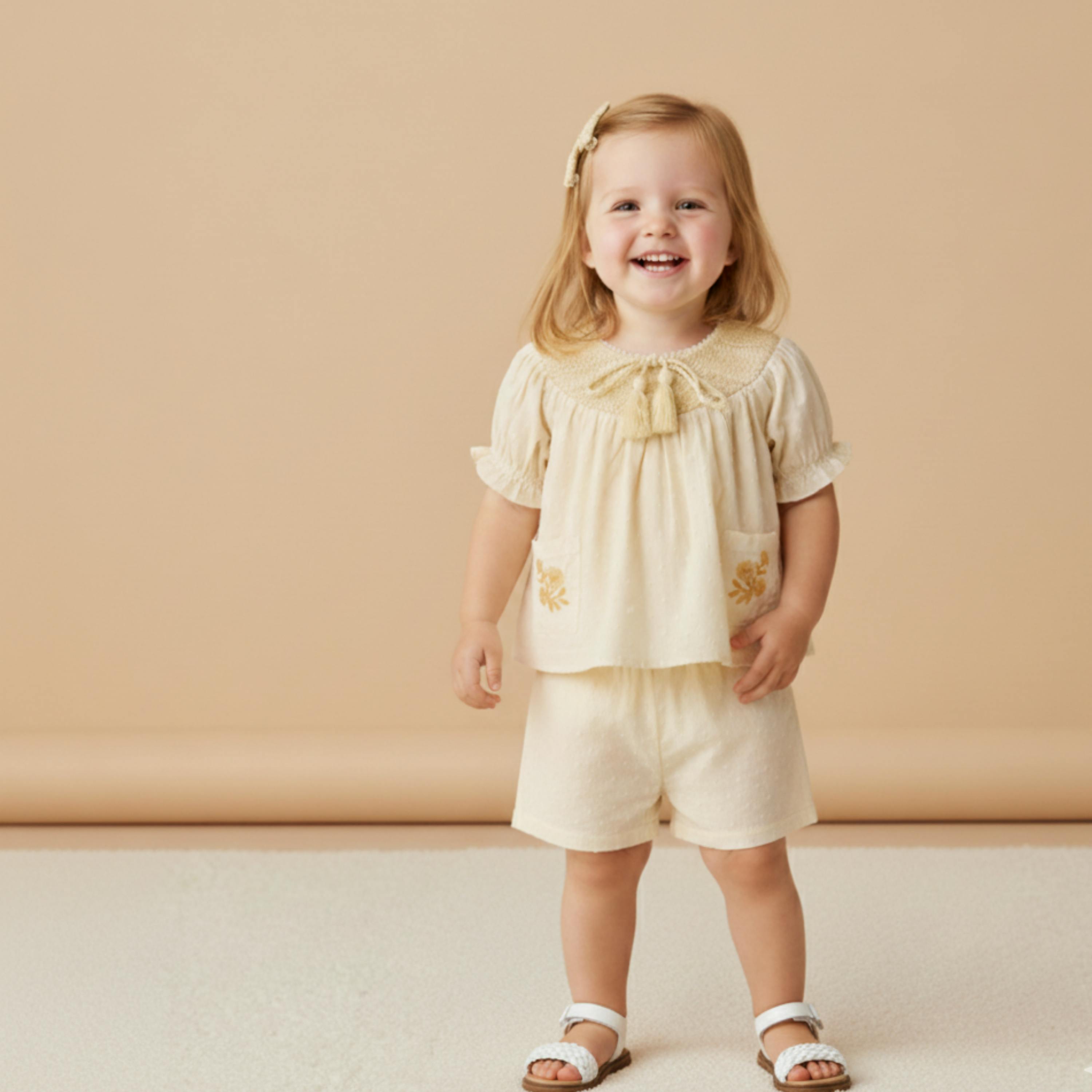 Organic Smocked Top & Shorts Set - Butter Yellow