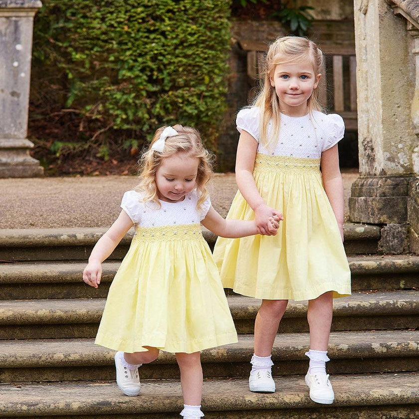 Rose Hand Smocked Dress in Lemon