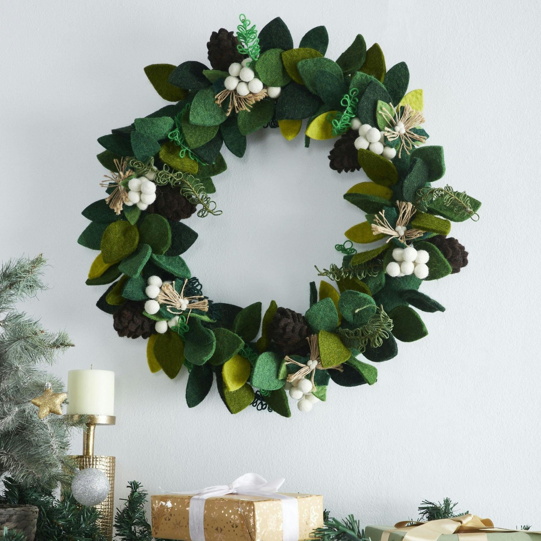 Hand Felted Wool Wreath Cream Berries - 20