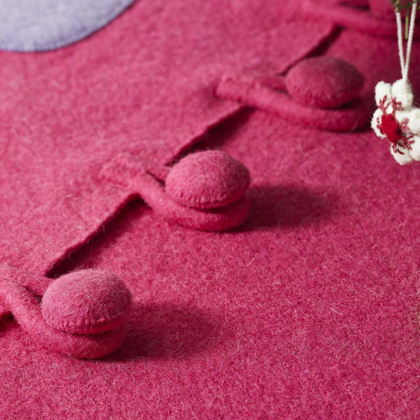Handmade Retro Flowers Pink Christmas Tree Skirt Felt 60" Arcadia Home